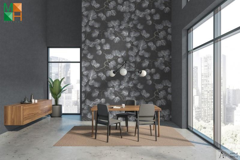 Giấy dán tường hàn quốc hình lá cây màu đen 6801-4